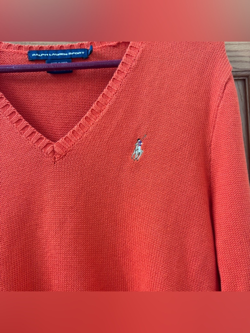 Orange Polo Ralph Lauren Sport V-neck Sweater 100% Cotton Size Women’s XL - Picture 4 of 6